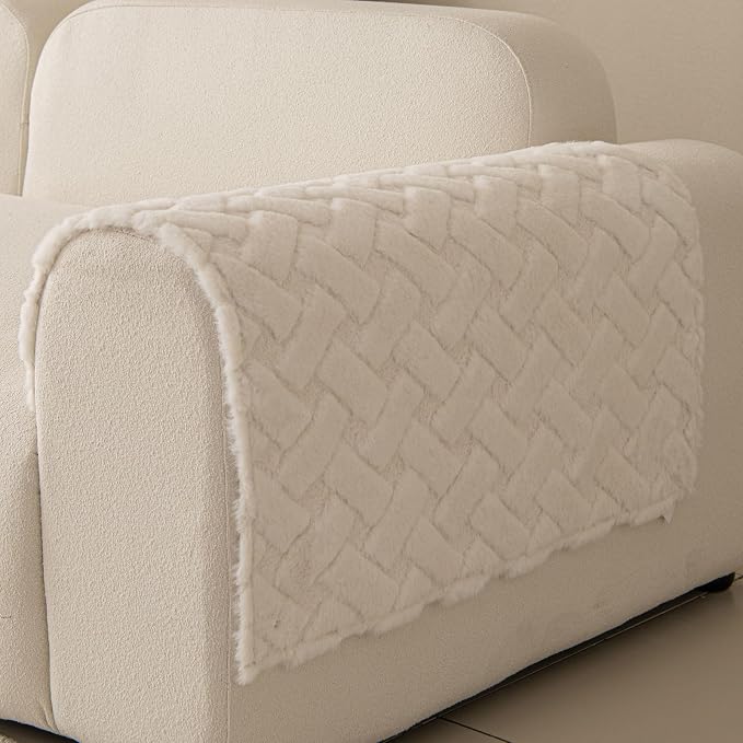 Waterproof Dog Bed Cover Non Slip Couch Cover for Dogs Washable Soft Faux Fur Sofa Cover Couch Covers for 3 Cushion Couch Sofa Pet Friendly (Off White, 22.5x22.5（2pc）) by Unknown