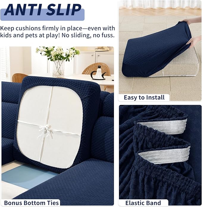 YEMYHOM Couch Cushion Covers for Sofa, Stretch Sectional Back Cushion Covers Washable Thick Furniture Protector Sofa Slipcovers for Pets (1PC Back Couch Cover, Navy) - Image 5