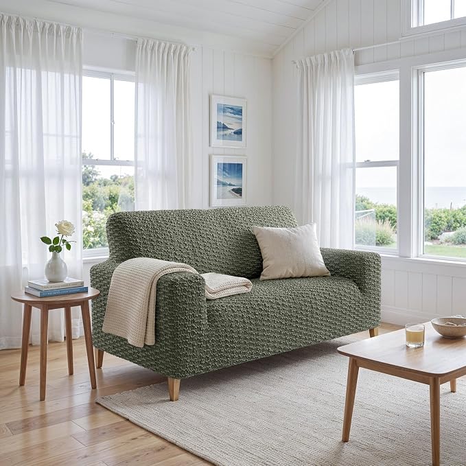 PAULTO BY GA.I.CO. Stretch Sofa Slipcovers – Soft Elastic Fabric Couch Cover for Armchair Loveseat 3-Seater & 4-Seater Sofa Cover – Non-Slip Furniture Protector Washable - Moss Green (40"-63" Wide) - Image 2