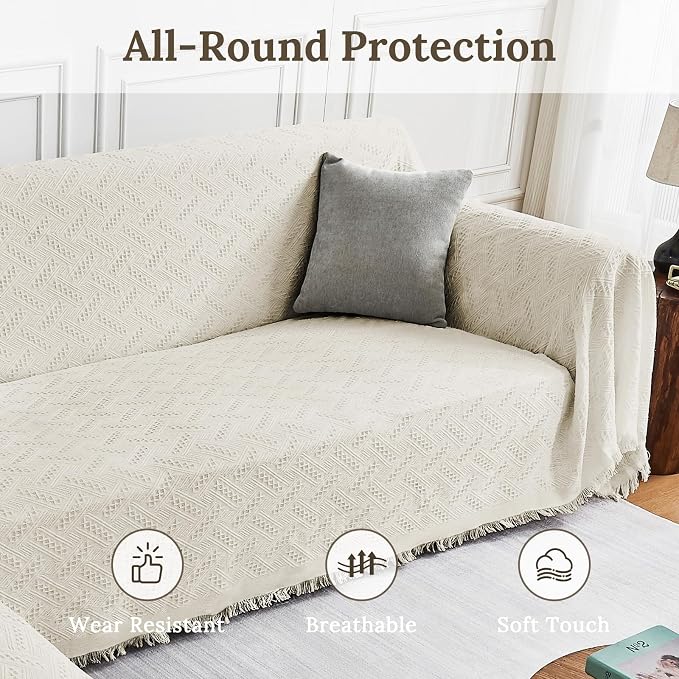 HOMERILLA 2 Piece Sectional Couch Cover for L Shape Sofa Ivory XXL | Washable Fabric, Anti-Pet Hair, Stain & Wear Resistant, Multiuse Sofa Blanket Protector, Pet Friendly Easy Installation - Image 3