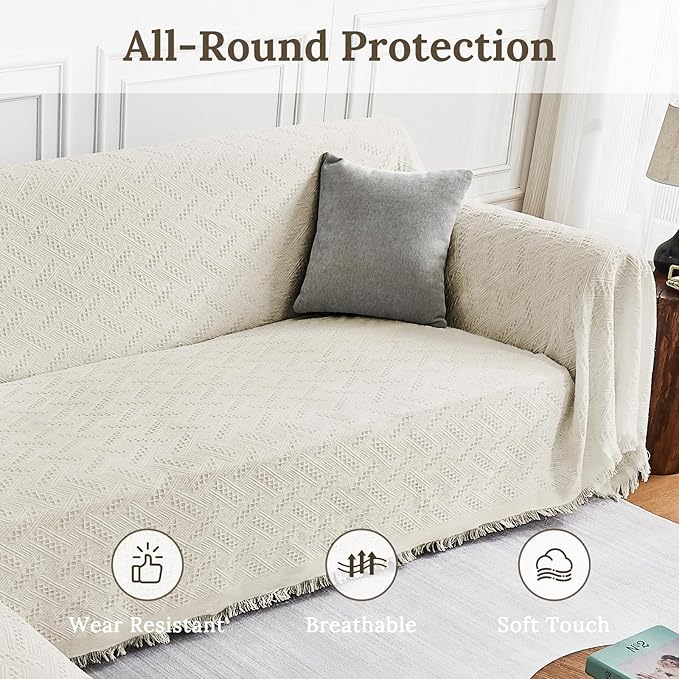 HOMERILLA 2 Piece Sectional Couch Cover for L Shape Sofa Ivory XXXL | Washable Fabric, Anti-Pet Hair, Stain & Wear Resistant, Multiuse Sofa Blanket Protector, Pet Friendly Easy Installation - Image 3
