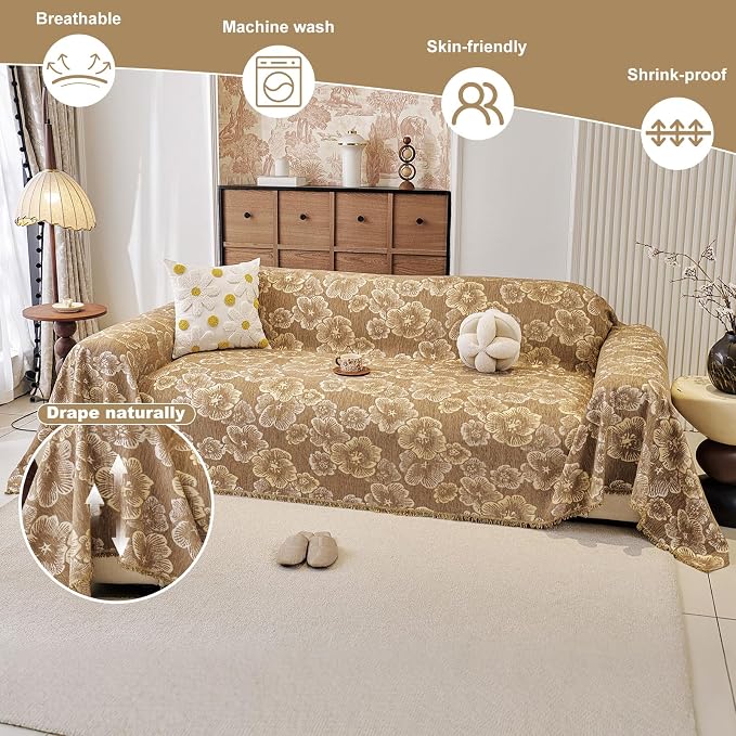 ROOMLIFE Boho Couch Covers for Sofa Washable for 3 Cushion Couch Chenille | Furniture Protector Sofa Couch Cover for Dogs, Soft Breathable Sofa Slipcover, Couch Throw Blankets with Tassels 71''X134'' - Image 2