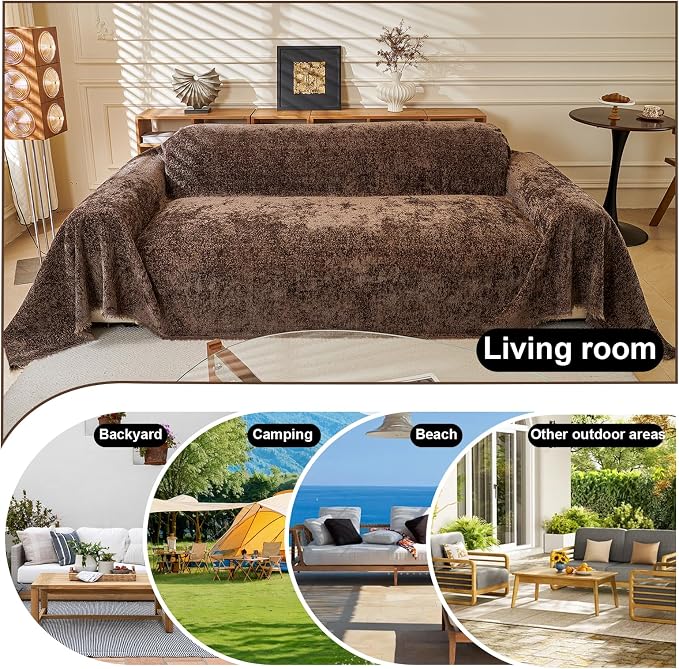 ROOMLIFE Brown Couch Cover 3 Cushion Sofa, Washable Non Slip Furniture Sofa Protector Cover, Soft Chenille Sofa Slipcovers Sectional L Shape Dogs Couch Cover Throw Blanket with Tassels 71''X134'' - Image 7