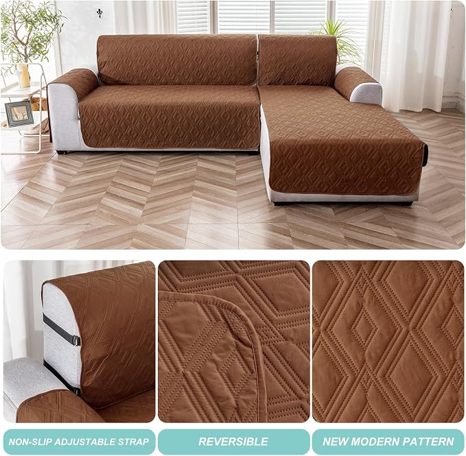 Genina Waterproof L Chaise Sectional Cover for Kids Pets (Brown, Small) | Reversible Design,Anti-Slip Fit,Blocks Pet Hair and Scratches,Stain-Resistant & Easy Install,Machine Washable - Image 5