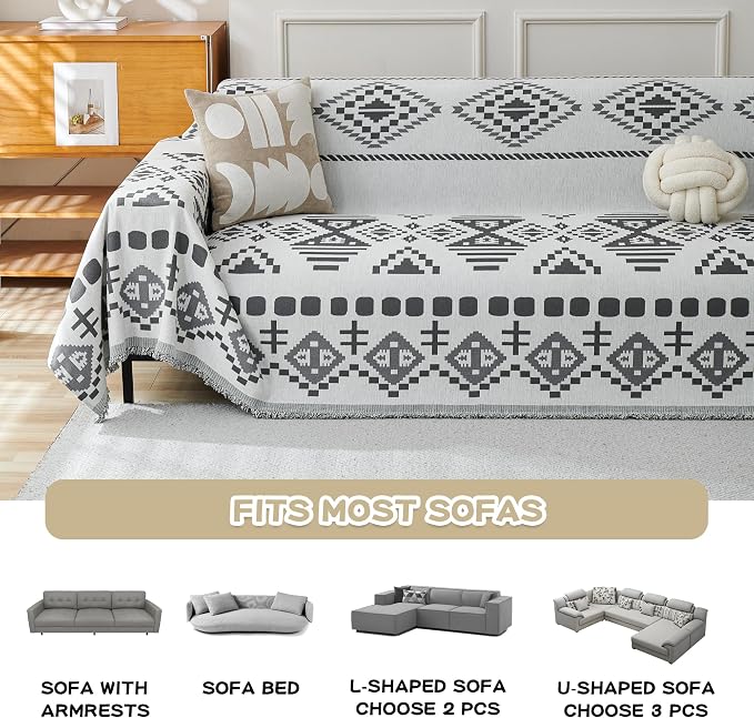 MEETSKY Boho Couch Cover Super Soft Couch Covers for 2 Cushion Couch Sofa, Modern Jacquard Sofa Slipcover Loveseat Futon Cover, Couch Covers for Sectional Sofa, Dark Grey, 71" x 118" - Image 8