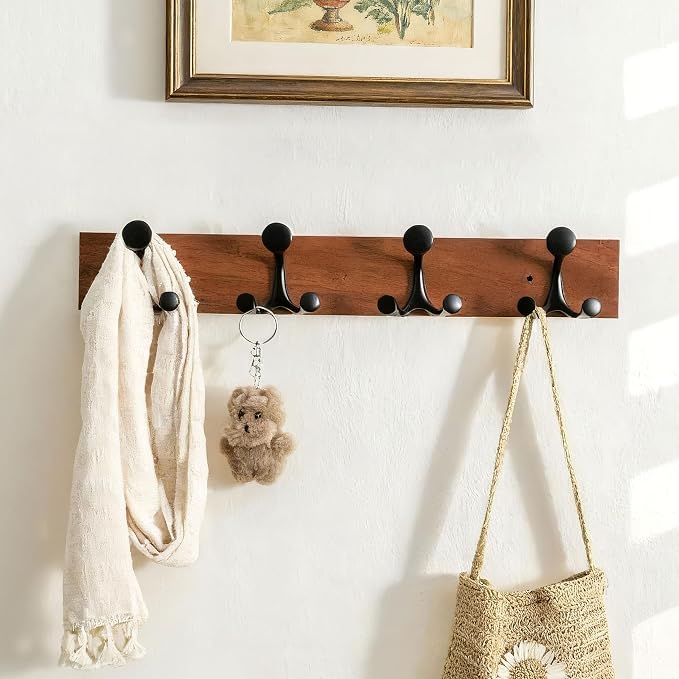 SKOLOO 24-Inch Wood Coat Rack Wall Mount with 4 Triple Hooks - Ideal for Family Entrances, Classrooms, and Pet Supplies Storage - Perfect Coat Hooks for Wall,Mahogany (Sapele), Pack of 2 - Image 4