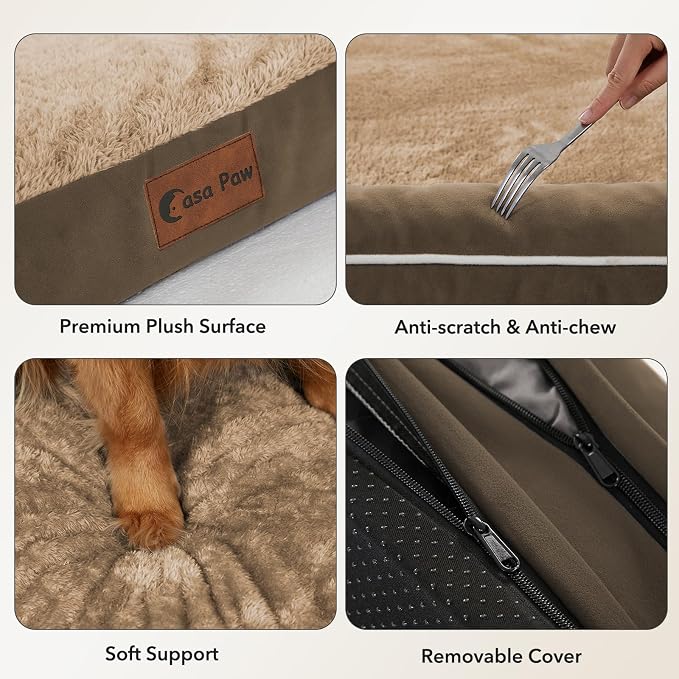 Orthopedic Washable Dog Bed for Large Dogs, 36x27in, Brown | Orthopedic Foam Eases Joint Pressure, Bolsters Supports Head And Neck, Washable Pet Beds, Removable Cover, Non-Slip Bottom - Image 6