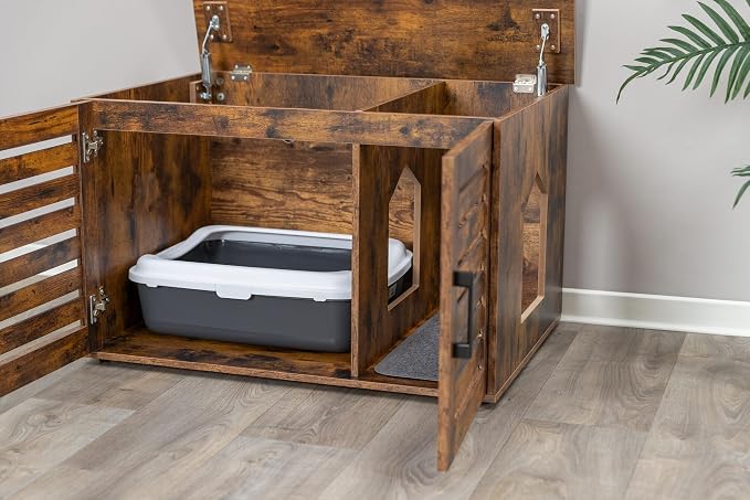 Trixie XL Farmhouse Litter Box Enclosure, Indoor Cat Furniture, Hidden Litter Box Cabinet or End Table, Brown - Image 7