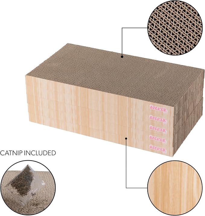 Naomi 18" x 10" Reversible Corrugated Cardboard Cat Scratcher Pads with Catnip, 5-Pack, Oak Wood Finish Modern Furniture Protector CSR1009B - Image 4
