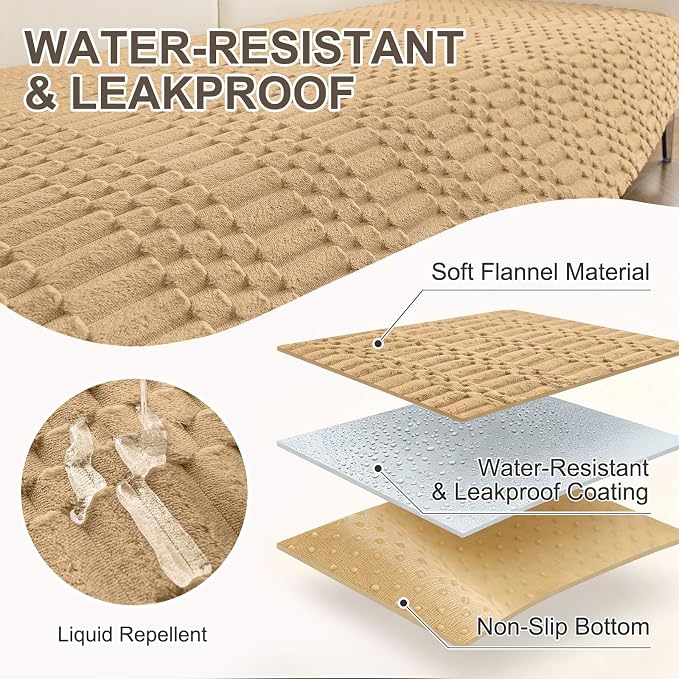 Smiry Waterproof Couch Covers for Dogs Washable, Non Slip Pet Sofa Cover | Plush Scratch Resistant Flannel Furniture Protector for Dogs, Camel, 36" x 82.7" - Image 3