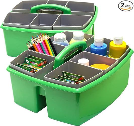 Storex Large Classroom Caddy with Cups, 13 x 11 x 6.575 Inches, Green, Case of 2 (00983U02C) by Storex