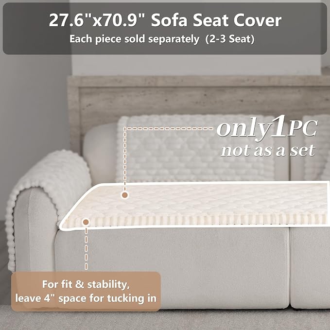 Luxury Fuzzy Pet Couch Cover for Dogs,Washable Sofa Cover, Non-Slip Sofa Protector for 3 Cushion Couch, Thick Plush Furniture Cover, Elegant Pet-Friendly Home Décor(White,28"x71") - Image 2