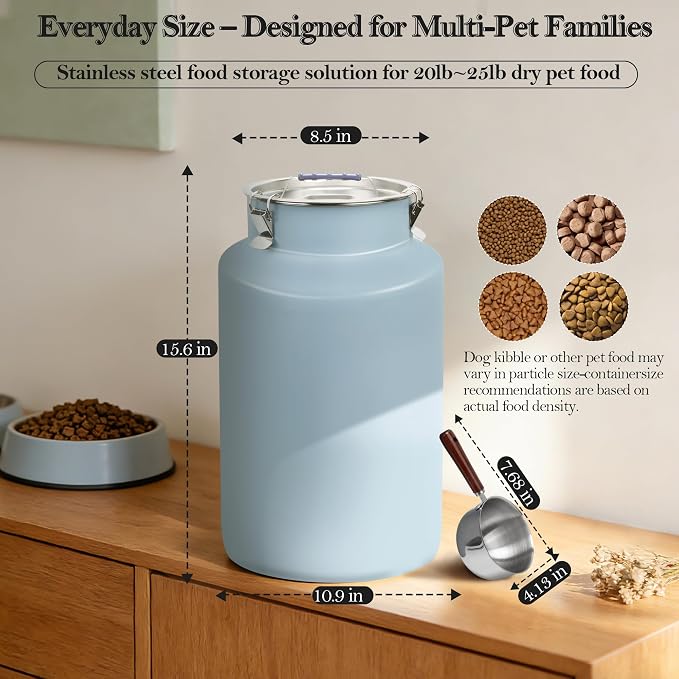 25 lb Stainless Steel Dog Food Storage Container, Airtight Metal Pet Food Canister with Lid & Scoop for Dog Cat Kibble, Heavy Duty for Daily Use, Keeps Kibble Fresh & Crunchy - Image 4