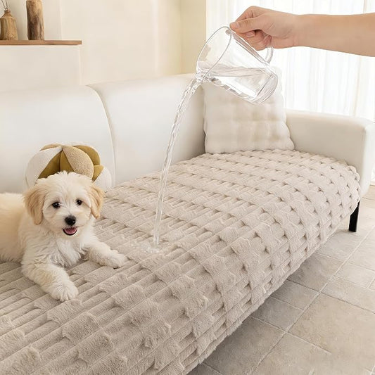 MYSKY HOME 100% Waterproof Couch Cover for Dogs, Plush Pet Couch Covers for Sofa Washable, Couch Covers for 3 Cushion Sofa Pet Friendly, Non-Slip Durable Sofa Cover Slipcover Protector, Khaki, 35"x83" by MYSKYHOME