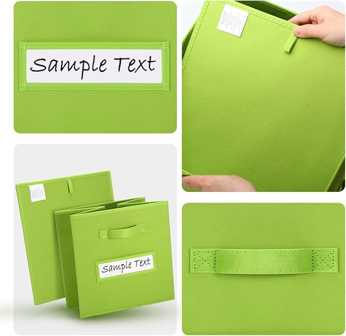 13x13 storage cube bins (Set of 10) Foldable Fabric storage cubes with 10 Labels Window Cards & a Pen,13 inch cube storage bins,Closet Organizers for Shelves,Cubby Organizer Boxes,lime green - Image 3
