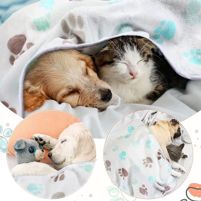Tatuo 4 Pack Fleece Dog Blankets for Puppy Cats Multi-Size Sleep Mat for Pet Guinea Pig Soft Washable Warm Crate Bed Puppy Teething Toys Print Pattern Blanket Indoor(Milky White,24 x 16 Inch,Paw) - Image 2