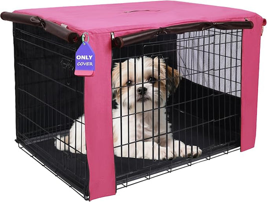 HiCaptain Breathable Dog Crate Cover 24 Inch, Durable Heavy Duty Kennel Cover, Dual Zippered Panels, Windproof Waterproof UV-Resistant (Pink) by HiCaptain