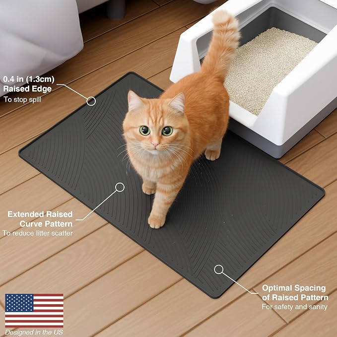 Cat Litter Box Mat - L Large Size 34 x 22 in, Water Proof, Kitty Litter Trapping Mat, Easy to Clean, Scatter Control, Odorless, Pet Supplies for Indoor Cats, Dark Gray - Image 8