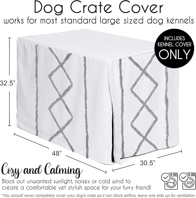 Sweet Jojo Designs 48in. Large Dog Crate Cover (Grey Boho Modern Tuft) Pet Cage, Kennel Covers (Bohemian, Farmhouse, Shabby Chic, Designer, Neutral, Elegant, Minimalist, Gray and White Tufted Cotton) - Image 5