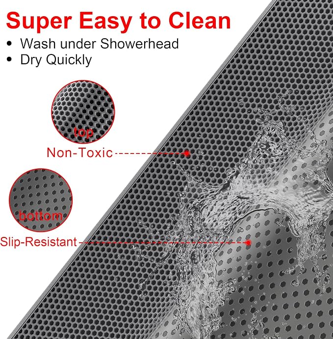 Waretary Large Cat Litter Mat, 36"x30" Waterproof Scatter Control Grey | Double Layer Litter Recycling, Easy to Clean, Non-Slip, Durable, Paw-Friendly, Safe & Odorless, Fits Large Litter Boxes - Image 7