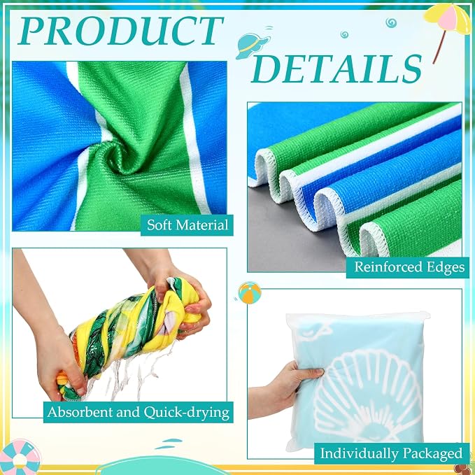 Newwiee 20 Pack Oversized Microfiber Beach Towels Bulk 28x59 Inch Sand Free Quick Dry Pool Towels Absorbent & Lightweight Travel Bath Blanket for Beach, Gym, Swim, Vacation, Vibrant Mixed Patterns - Image 3