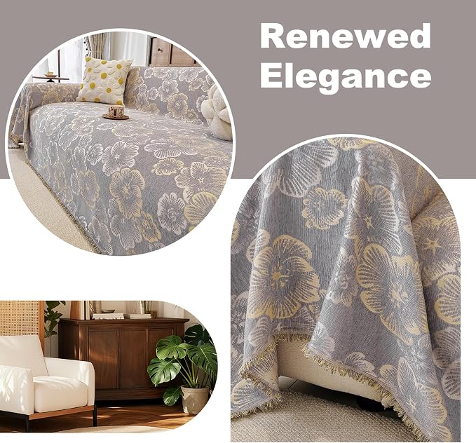 ROOMLIFE Boho Couch Covers for Sofa Washable for 3 Cushion Couch Chenille | Furniture Protector Sofa Couch Cover for Dogs, Soft Breathable Sofa Slipcover, Couch Throw Blankets with Tassels 71''X134'' - Image 8