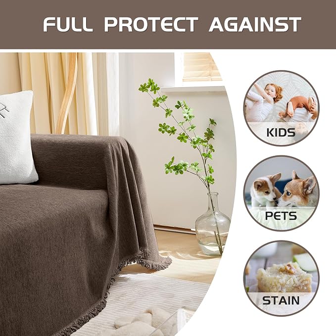 MEETSKY Oversized Couch Cover Sofa Covers Couch Covers for 3 Cushion Couch Sofa Pet Friendly, L Shaped Sectional Sofa Covers Washable Simply Put Sofa Throw Cover for Dogs, 91"x 150"，Dark Chocolate - Image 6