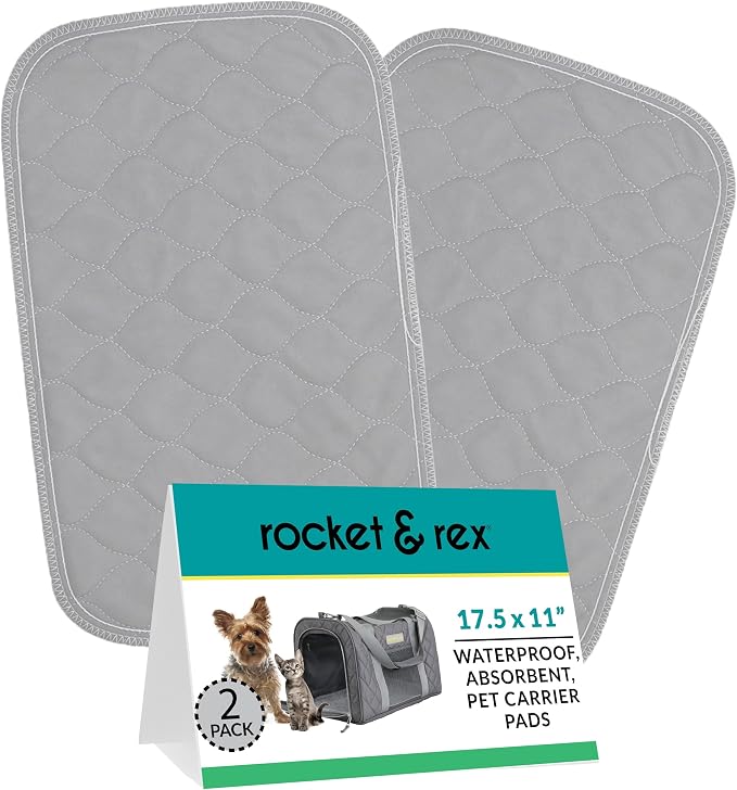 rocket & rex Washable Cat & Dog Carrier Pad, Reusable Liner Insert (2pk) | Waterproof, extra-small (17.5"x11"). Fits litter boxes, crates & travel carriers. OEKO-TEX certified, chemical-free. by rocket+%26+rex