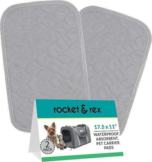 rocket & rex Washable Cat & Dog Carrier Pad, Reusable Liner Insert (2pk) | Waterproof, extra-small (17.5"x11"). Fits litter boxes, crates & travel carriers. OEKO-TEX certified, chemical-free. by rocket+%26+rex
