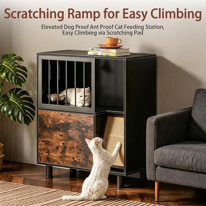 Dog Proof Cat Feeder Station – Elevated Feeding Table with Stainless Steel Bowls, Scratching Board & Storage Locker, Anti-Dog, Sturdy, Easy Assembly, Outdoor Wood Furniture - Image 3