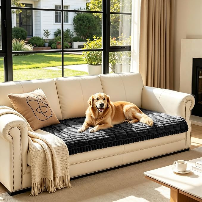 SUBRTEX Couch Cover for Dogs, Non-Slip Sofa Mat Washable, Thick Sofa Slipcover Cushion Protector Pet-Friendly (Black, 27.6"x82.7") - Image 2