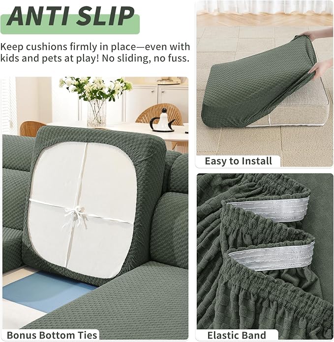 YEMYHOM Couch Cushion Covers for Sofa, Stretch Sectional Back Cushion Covers Washable Thick Furniture Protector Sofa Slipcovers for Pets (1PC Back Couch Cover, Army Green) - Image 5