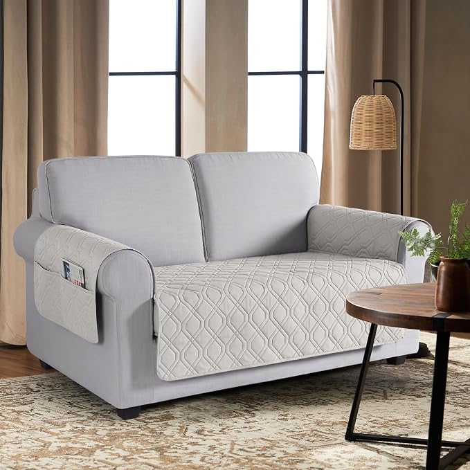 VANSOFY Waterproof Loveseat Couch Cover for Pets, Off White, 54" | Non-Slip, Washable, Utility Pockets, Pet Friendly, Furniture Protector Slipcover for 2 Cushion Plus Couch - Image 2
