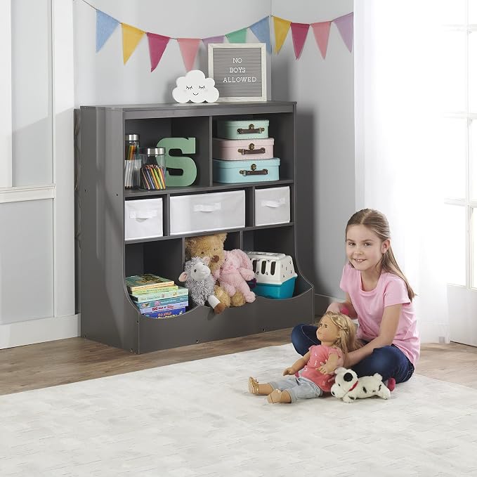 Badger Basket Combo Toy Storage Organizer and Bookshelf - Kids Storage Unit with 3 Removable Baskets, Open Shelves, Top Display Surface - Charcoal - Image 7