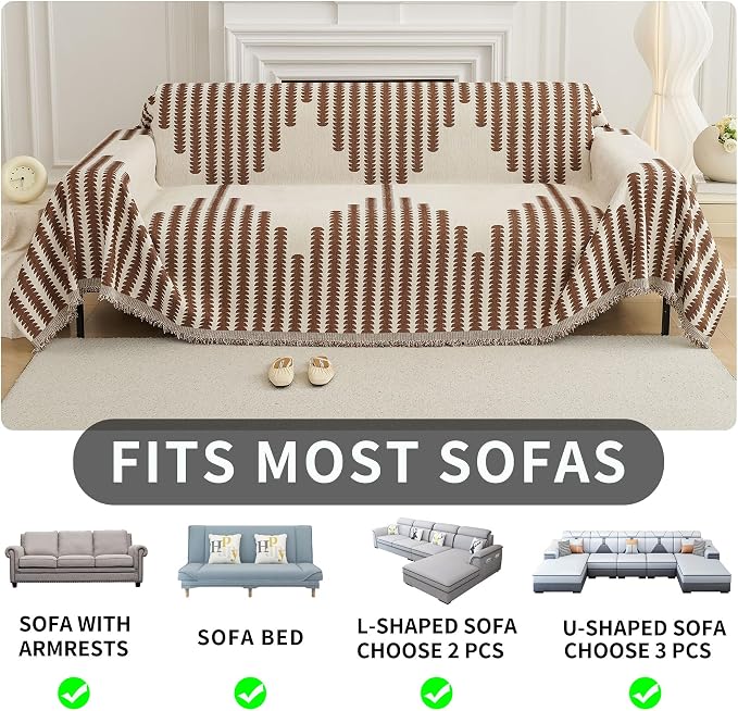 HAOMAIJIA Boho Sofa Covers Couch Covers for 3 Cushion Couch Sofa Pet Friendly Soft Thick Non Slip Couch Cover for Dogs Washable Sectional Couch Covers L Shape Furniture Protector (Brown, 71"x118") - Image 6