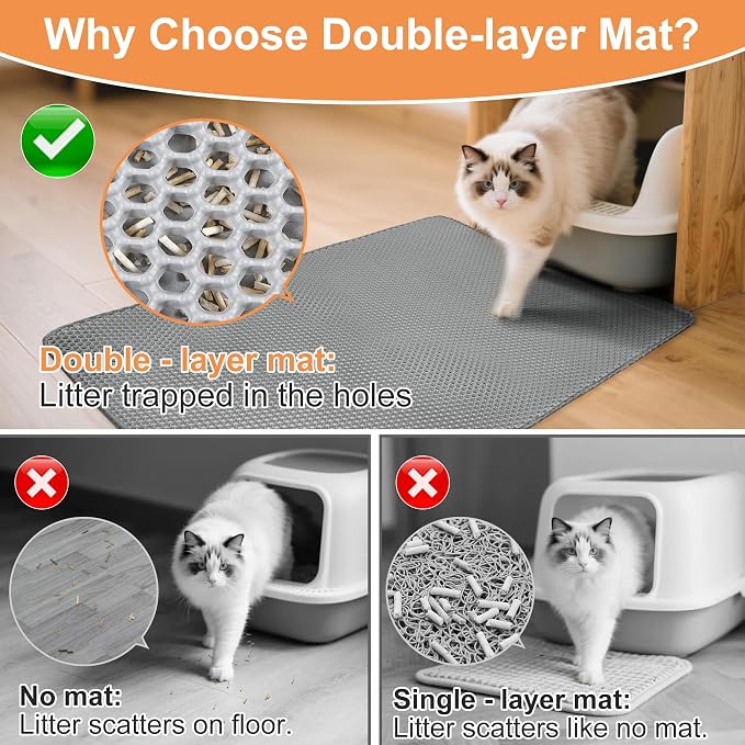 Cat Litter Mat XXL(47.3" x 39.4") - Large, Double-Layer, Non-Toxic, Easy Clean, Durable, Gray - Image 3