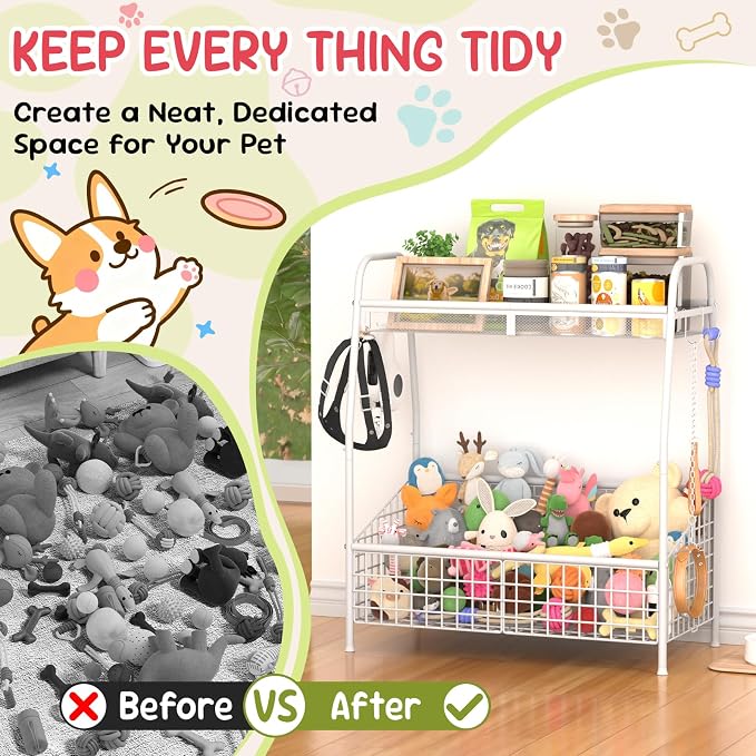 Kaiferty Indestructible Large Dog Toy basket, Toy Box for Dogs,Pet Toys Bin Dog Metal Wire Basket for Toys, Food Storage, Storage Organizer Chest Storage, Toy Box for Living Room Area (White) - Image 6