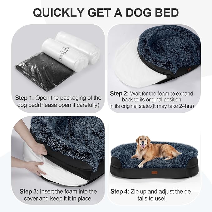 Fluffy Calming Jumbo Orthopedic Dog Beds for Extra Large Dogs, Supportive Dog Sofa Bed with 3.7 inch 28D Egg-Crate Foam, Removable Washable Plush Cover, Waterproof Lining, 48’’,Brown - Image 7