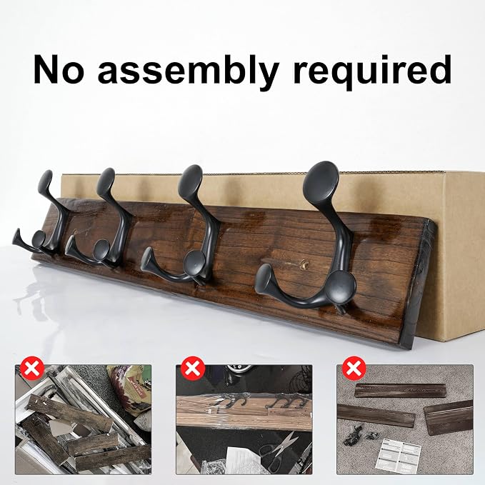 SKOLOO 24-Inch Walnut Wood Coat Rack Wall Mount with 4 Triple Hooks - Ideal for Family Entrances, Classrooms, and Pet Supplies Storage - Perfect Coat Hooks for Wall - Image 5