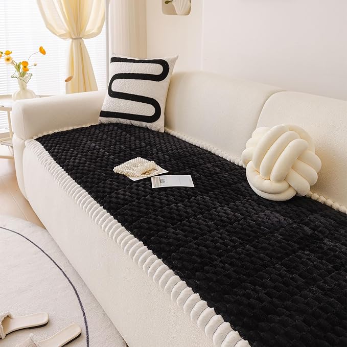 VClife Soft Fuzzy Couch Cover for Dog, Modern Black Couch Cover, Non-Slip Pet Friendly Sofa Cover Multi-Functional Furniture Protector, Washable Pet Bed Mat for Couch, 27.6" x 70.9" | Soft Thick Couch Covers for 3 Cushion Couch Sofa Pet Friendly, Scrat... by VCLIFE