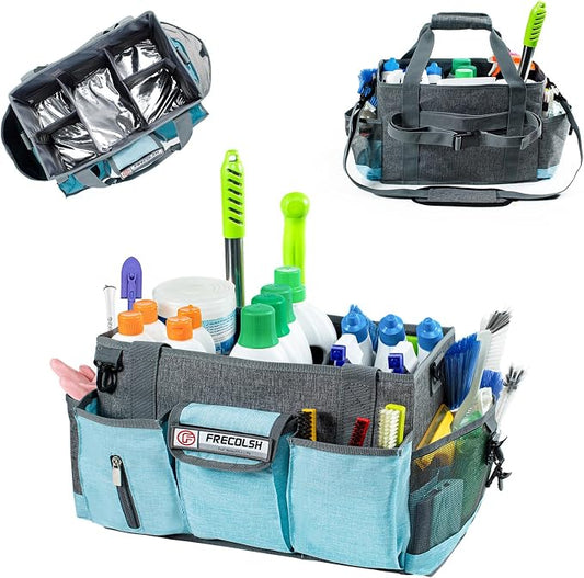 Large Cleaning Caddy for Cleaning Suppliers Organizer,15" Storage Organizer for House Clean Essential, Wearable Cleaing Bag, Storage Caddy for Housekeeping by FRECOLSH