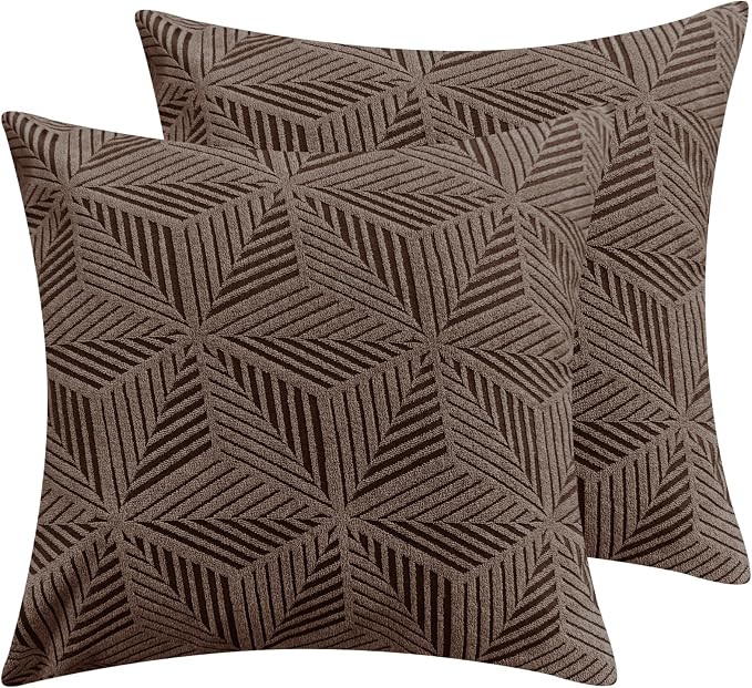 YEMYHOM Pack of 2 Throw Pillow Covers 18 x 18 Inch High Stretch Jacquard Pillowcase for Couch Sofa Living Room Home Decor, Brown by YEMYHOM