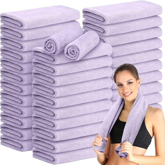 SmoothNovelty 36 Pcs Microfiber Gym Towel 16 x 28 in Bleach Proof Towels Absorbent Soft Sweat Towels Quick Dry Lightweight Towel for Hand Salon Bath Spa Hotel Pool Home Hair Care (Light Purple) by SmoothNovelty