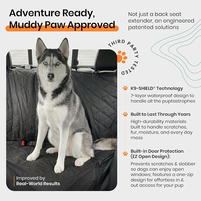 4Knines Back Seat Extender for Dogs, Hard Bottom Waterproof Backseat Protector with EZ Door Guard (Grey, XLarge) - Image 3