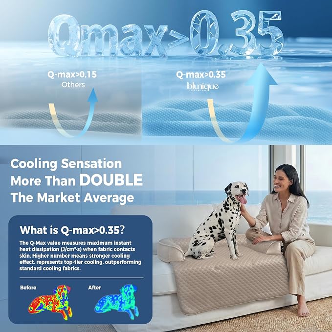 Large Cooling Dog Bed Mat - 41 x 37 inch Waterproof Couch Cover for Dogs Washable, Non-Slip Bottom Self Cooling Mat for Dogs, Durable & Non-Gel, Dog Couch Bed for Sofa Floor Car, Taupe - Image 4