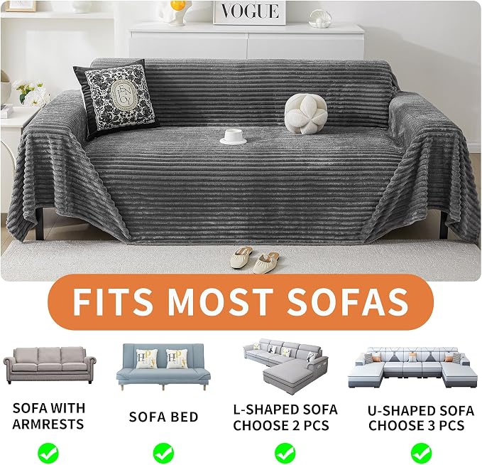 HAOMAIJIA Faux Fur Sofa Covers Couch Covers for 2 Cushion Couch Sofa Pet Friendly Soft Non Slip Couch Cover for Dogs Washable Sectional Couch Covers L Shape Furniture Protector (Grey, 71"x102") - Image 6