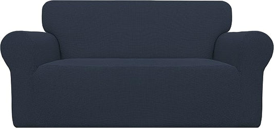Easy-Going Stretch Oversized Loveseat Couch Covers Washable Dark Blue | 1-Piece Large Loveseat Cover for 2 Cushion Couch Furniture Protector RV Sofa Slipcover Soft with Bottom for Kids Pets by Easy-Going