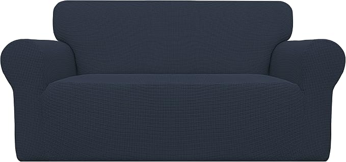 Easy-Going Stretch Oversized Loveseat Couch Covers Washable Dark Blue | 1-Piece Large Loveseat Cover for 2 Cushion Couch Furniture Protector RV Sofa Slipcover Soft with Bottom for Kids Pets by Easy-Going