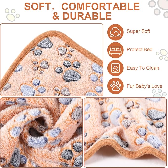 Tatuo 4 Pack Fleece Dog Blankets for Puppy Cats Multi-Size Sleep Mat for Pet Guinea Pig Soft Washable Warm Crate Bed Puppy Teething Toys Print Pattern Blanket Indoor(Mixed Color,24 x 47 Inch,Paw) - Image 5
