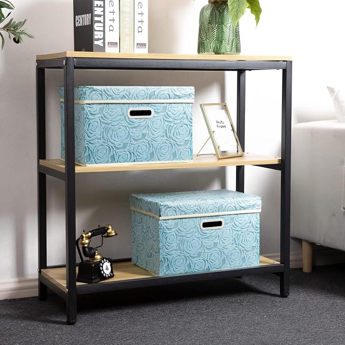PRANDOM Stackable Storage Cubes with Lids [5-Pack] Fabric Decorative Storage Box Bins Organizer Containers Baskets with Cover Handles Divider for Bedroom Closet Living Room Blue 14.9x9.8x9.8 Inch - Image 2